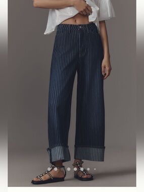 Kayden High Rise Railroad Stripe Carpenter Barrel Jeans by Pilcro Size 32P